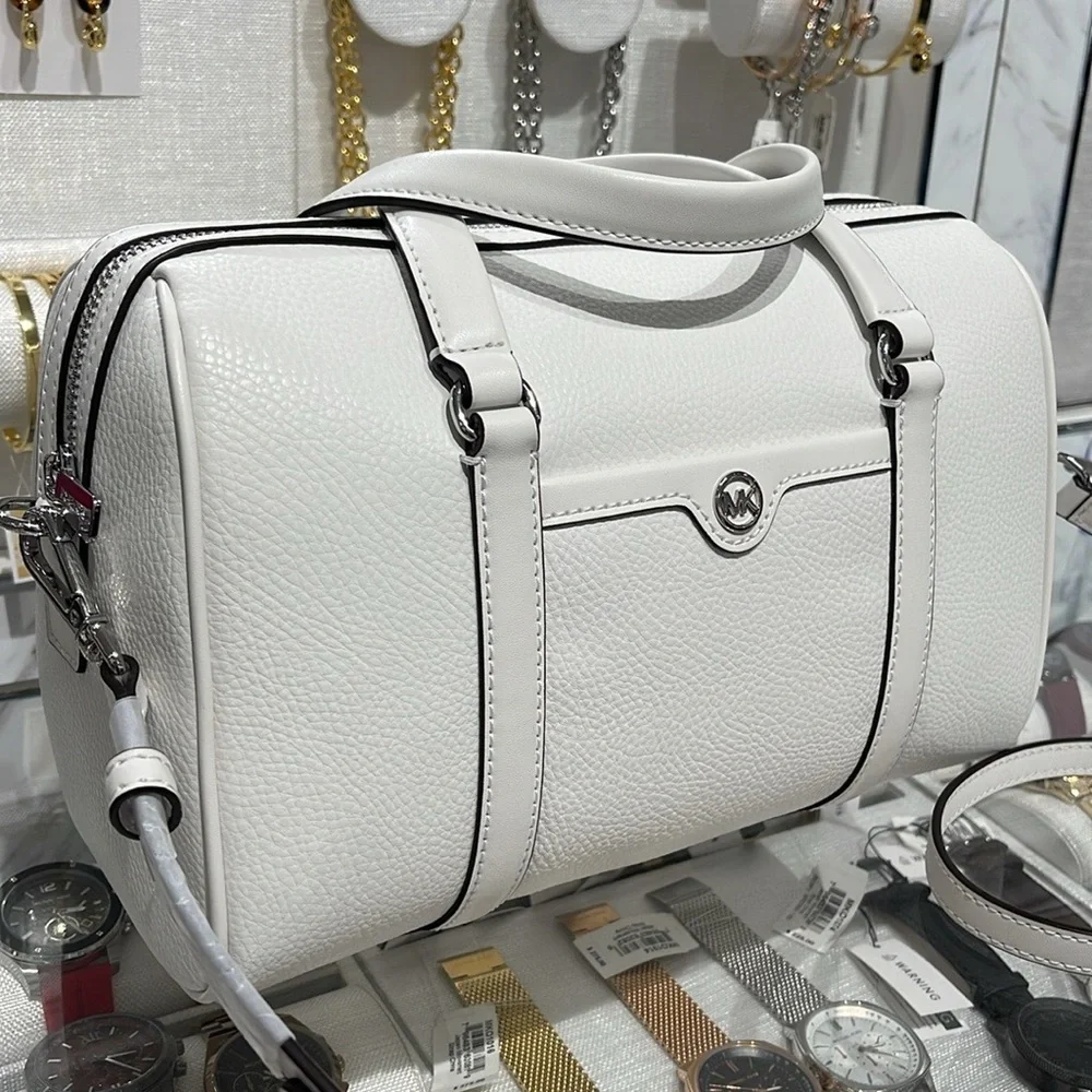 MICHAEL KORS JST TRAVEL MD DUFFLE SATCHEL SHOULDER CROSSBODY BAG MK  OPTIC WHITE